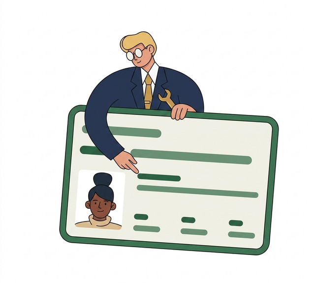 Ilustração de uma pessoa segurando um documento de identificação